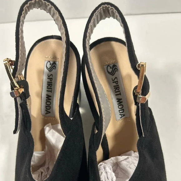 NIB!Spirit Moda Black -Peek toe -gold back heel Chucky shoes size 9 - Picture 8 of 12